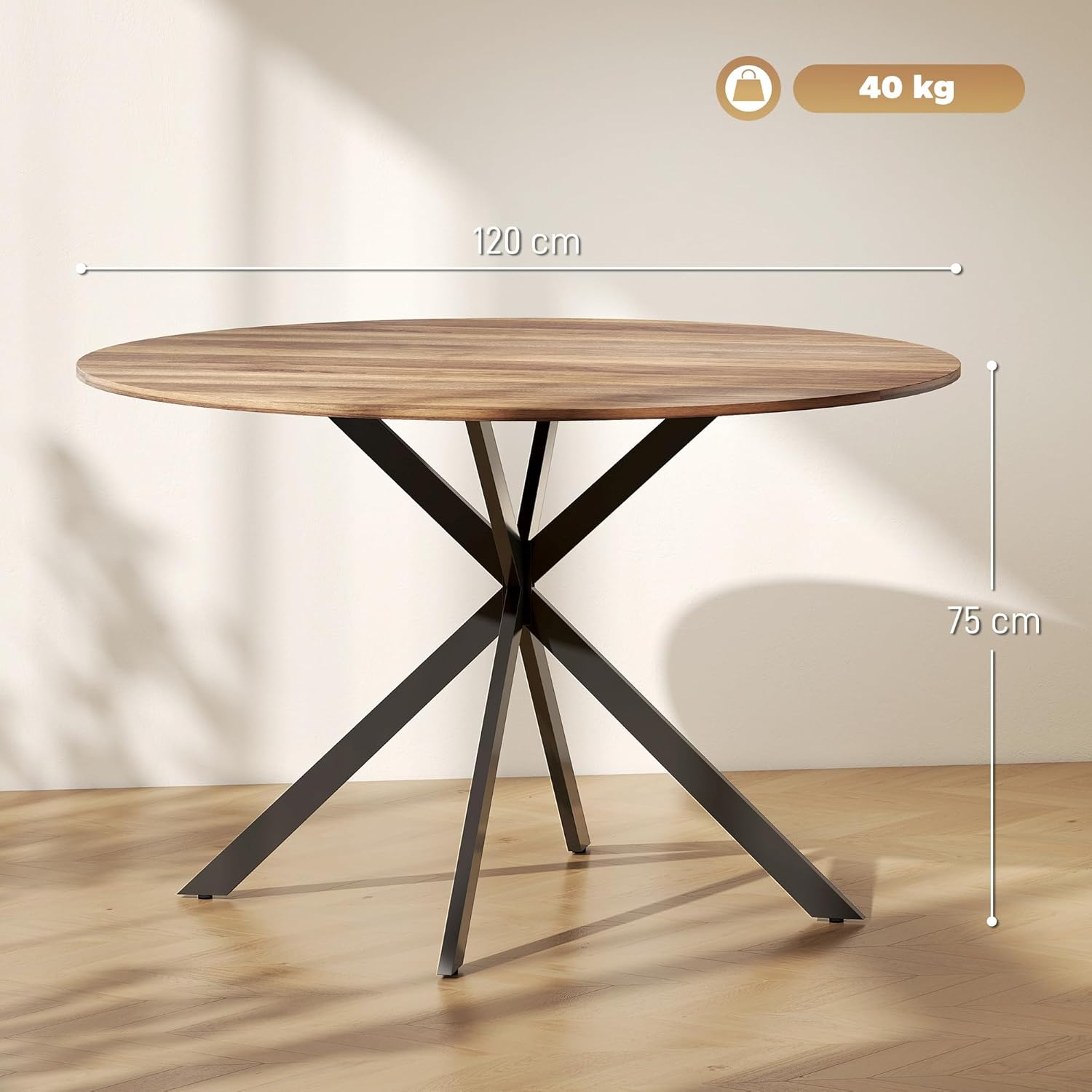 HOMCOM Runder Esstisch für 4 Personen, Ø120 cm Küchentisch im Industriestil mit Stahlbeinen, für Esszimmer, Küche, Homeoffice, Dunkelbraun