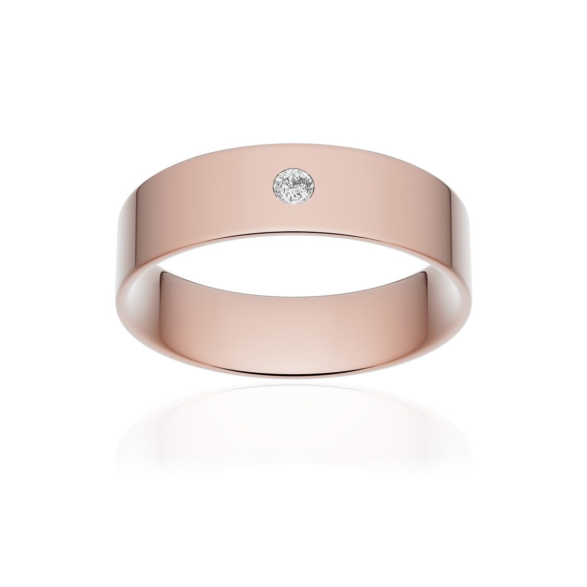 Alliance or 750 rose poli ruban plat confort 5,5mm diamant brillant
