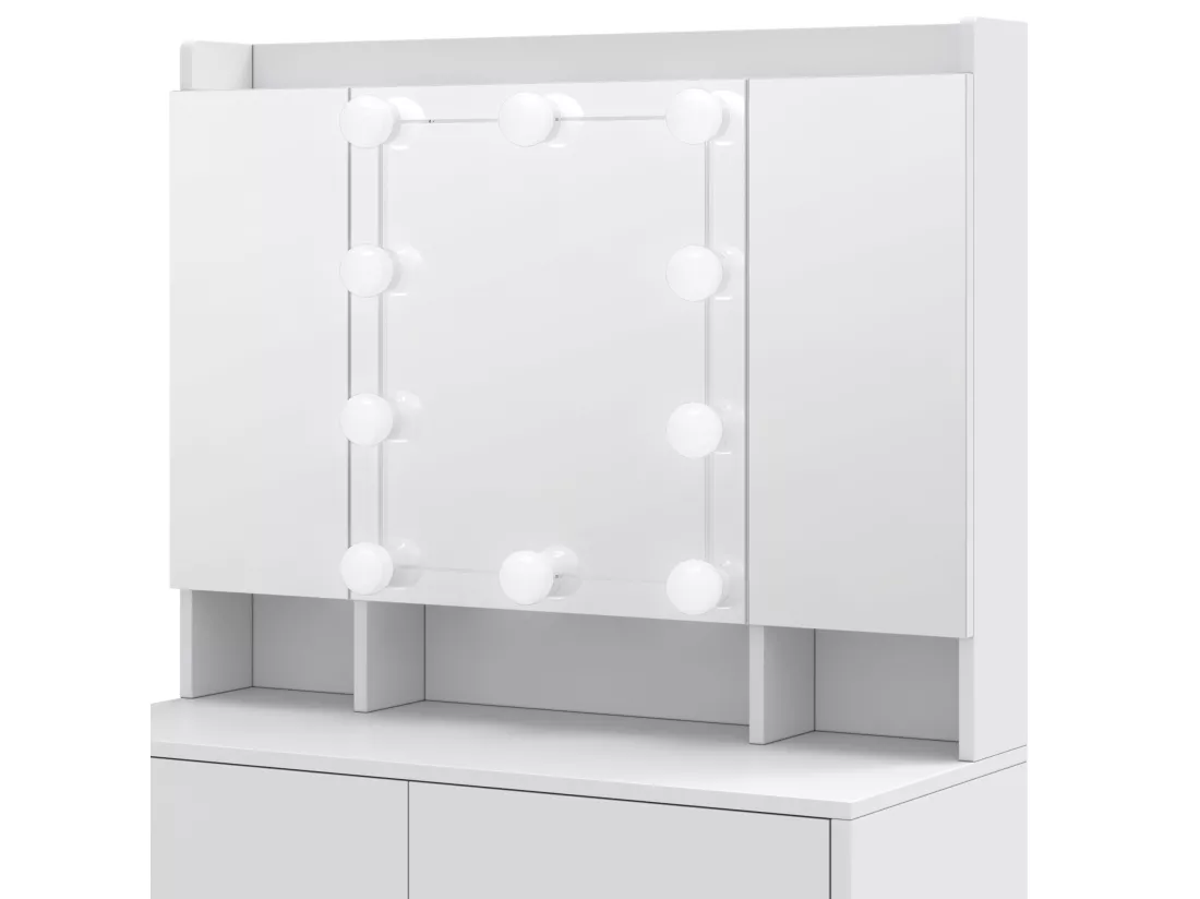 YITAHOME Coiffeuse avec Miroir - 3 Couleurs avec Luminosité Réglable - Coiffeuse avec Étagères pour Maquillage - 2 tiroirs - Blanc