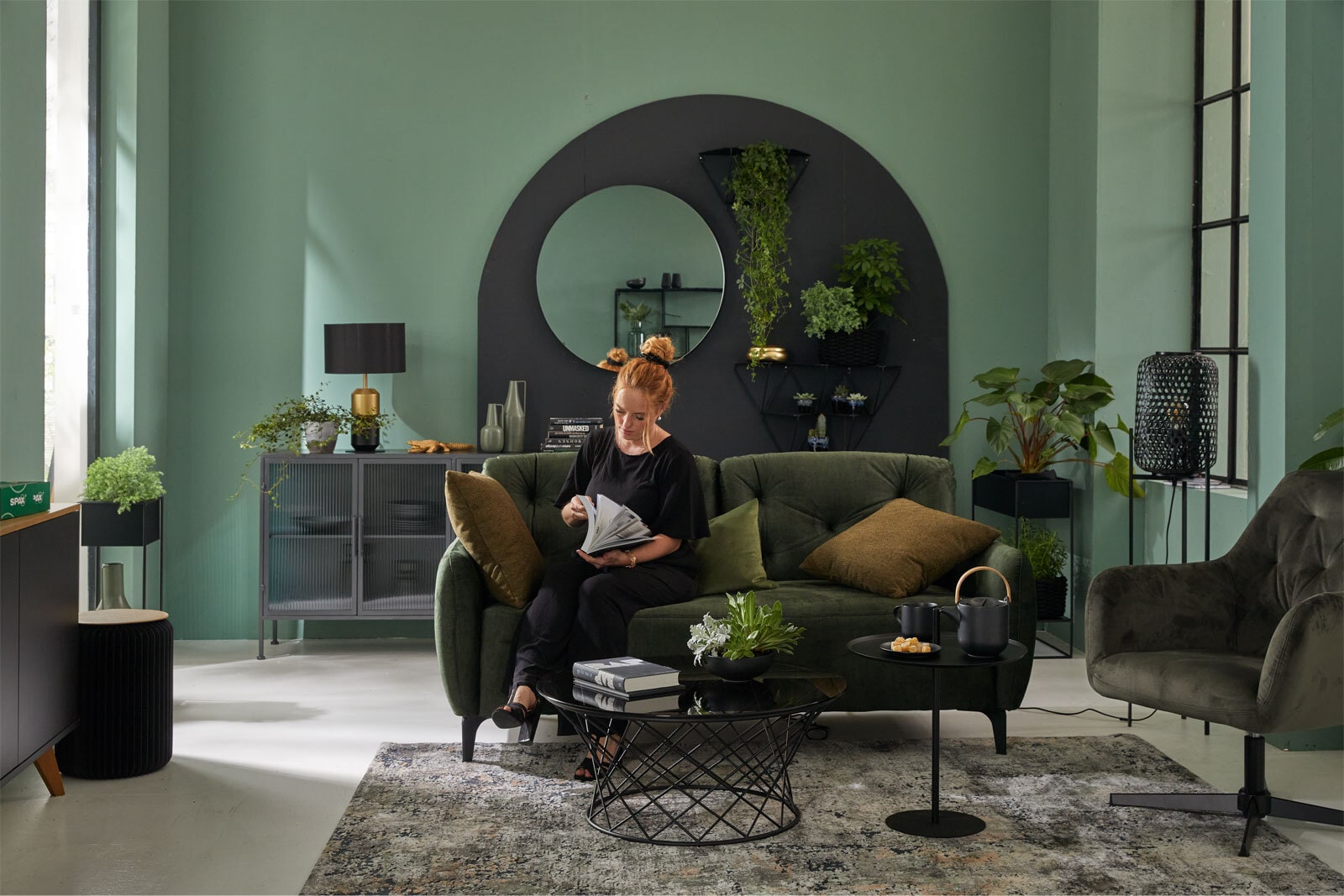 Couchtisch rund KATHI 80 cm in Metall Grau/Schwarz