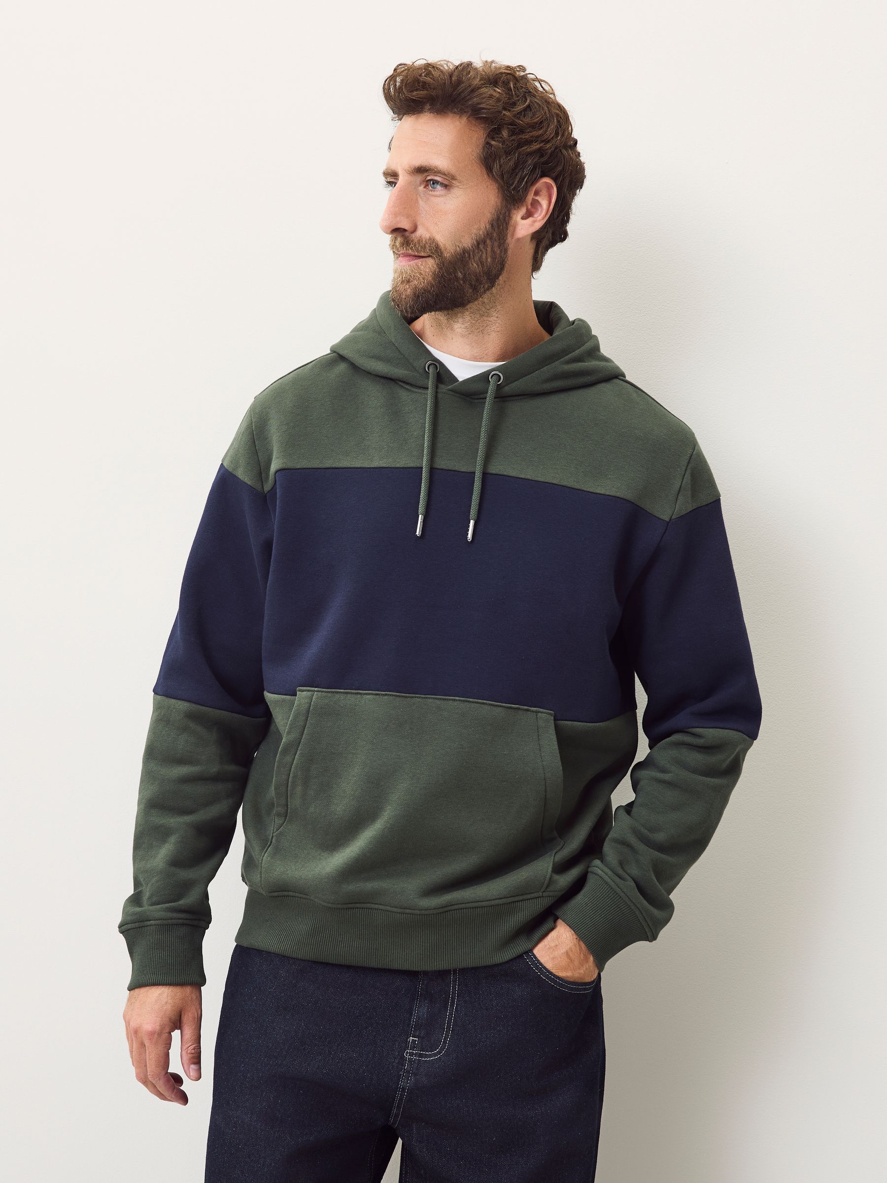 Marineblauw/kakigroen - Pullover-hoody - Sweatshirt met colourblocking