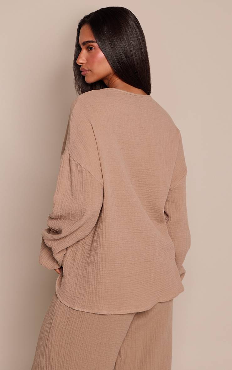 Champignon Chemise Petite À Texture Gaze De Coton Avec Nœud Devant Coordonné