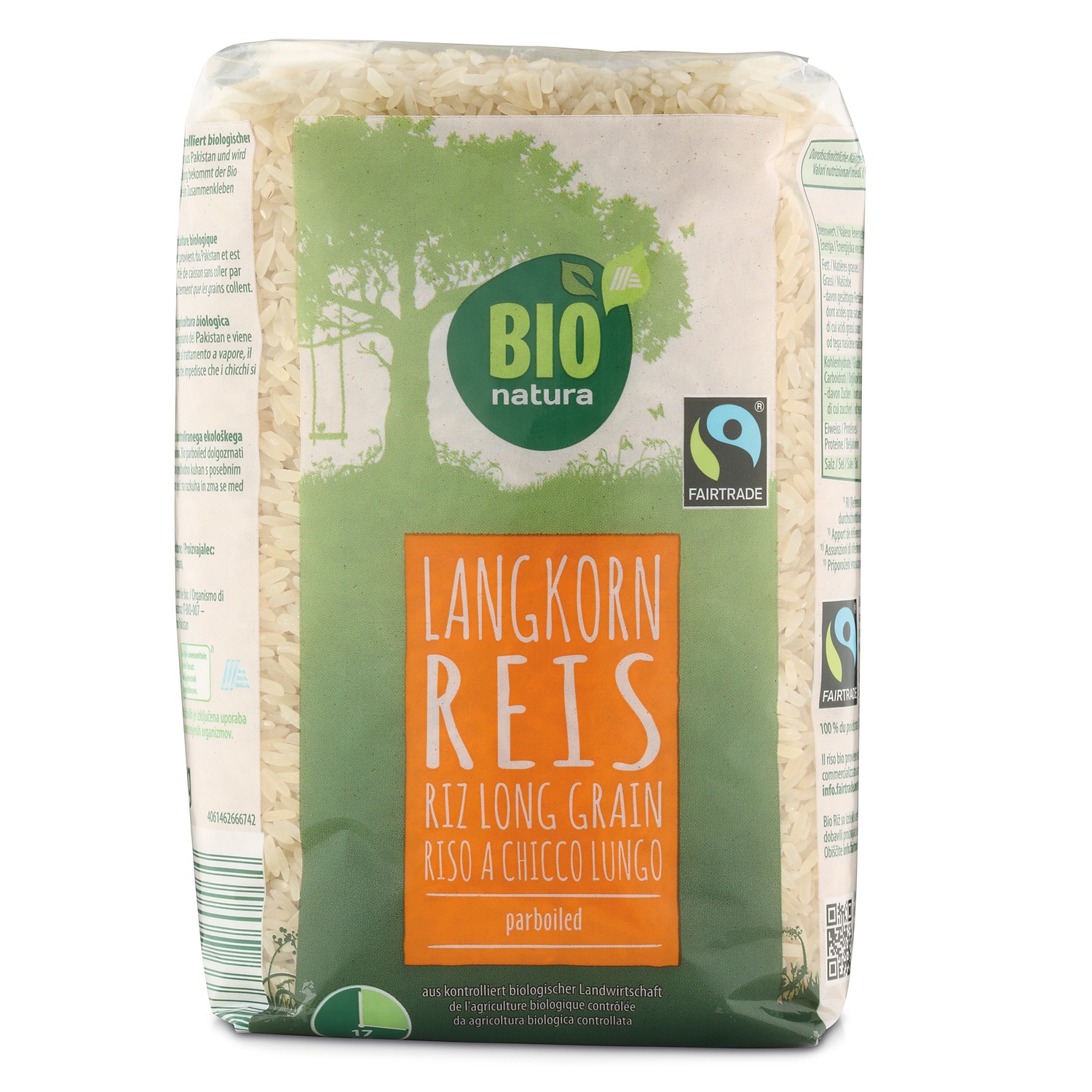 BIO NATURA BIO-Langkorn Reis fairtrade, Parboiled 1 kg