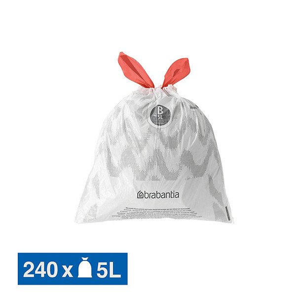 Sacs poubelle déchets courants Brabantia poignées coulissantes blancs 5 L, lot de 240