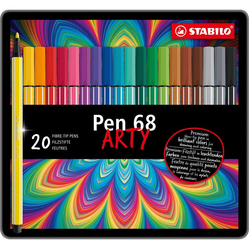 Feutre Stabilo Pen 68 Arty couleurs assorties pointe ogive 1 mm - Boîte de 20