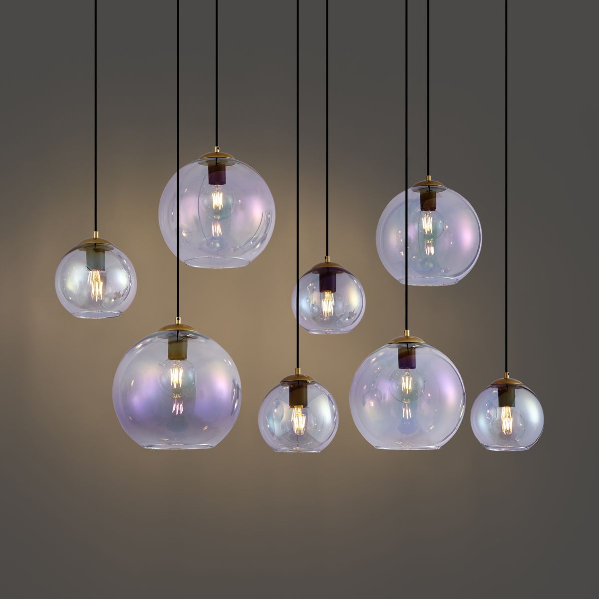 Art Deco hanglamp goud met regenboog glas 8-lichts - Sandra