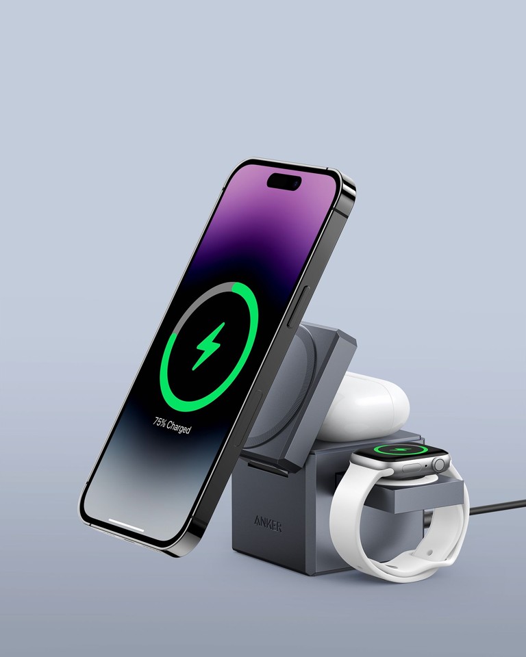 Anker - 3-i-1 Oplader med MagSafe - Grå