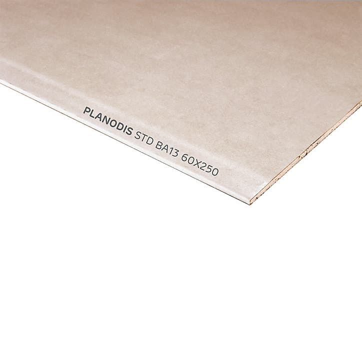 Plaque de plâtre standard BA13 NF Planodis 250 x 60 cm, ép.12,5 mm (vendue à la plaque)