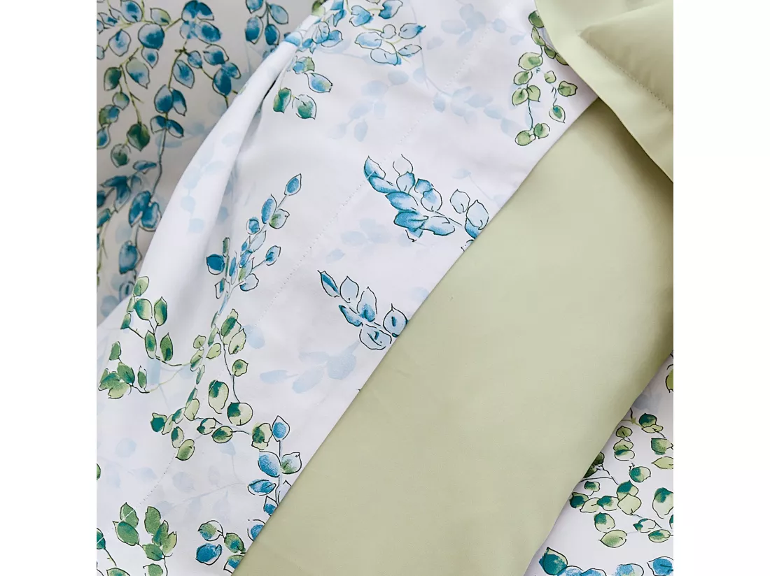 Drap plat 180x290 cm satin de coton ANGÈLE vert tilleul