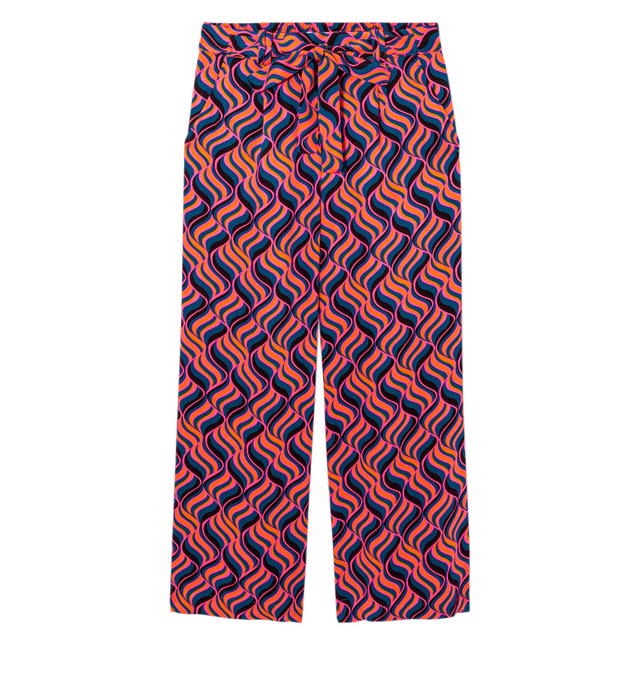 Pantalon large taille haute - Imprimé rose