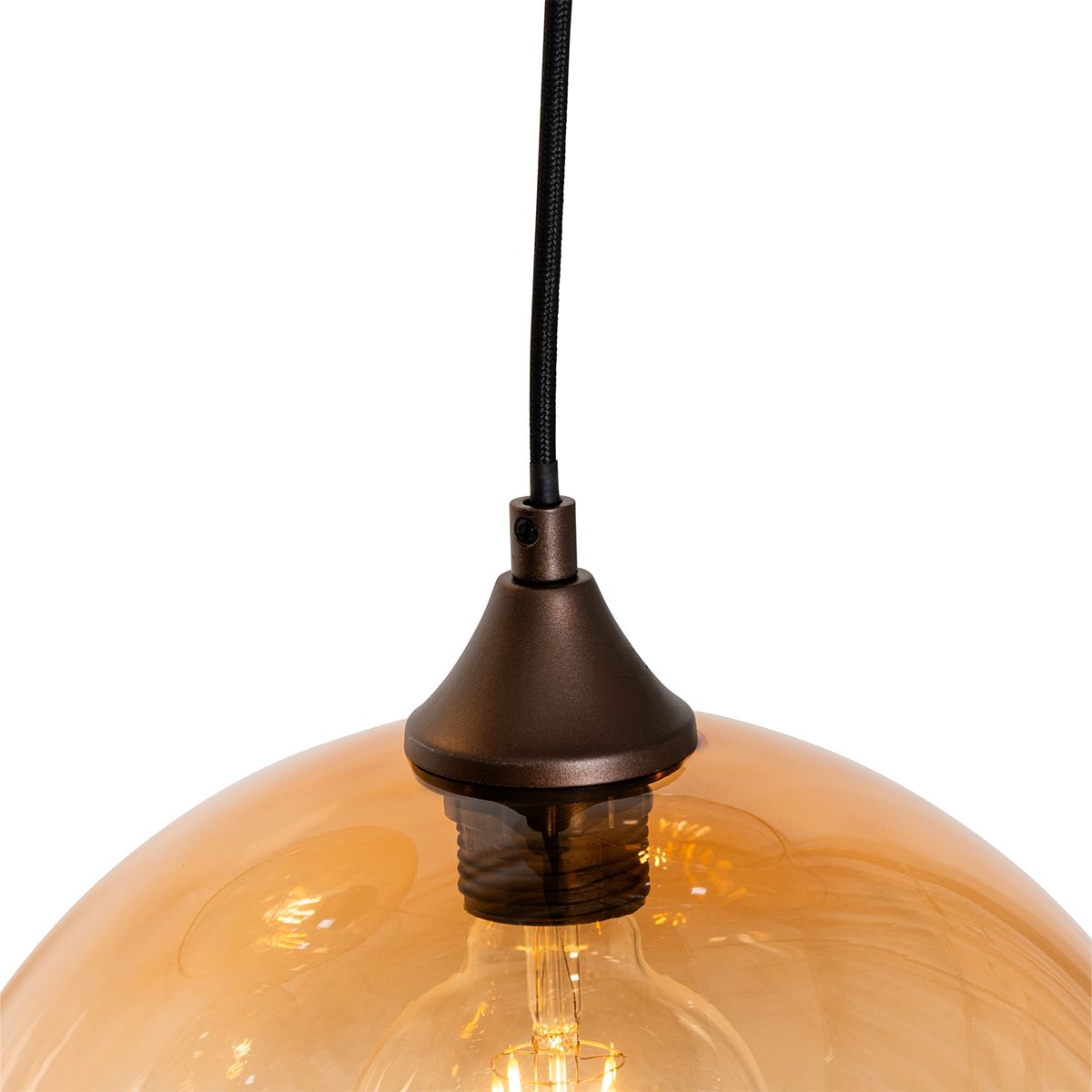 Smart hanglamp donkerbrons met amber glas 8-lichts incl. 8 Wifi G95 - Sandra