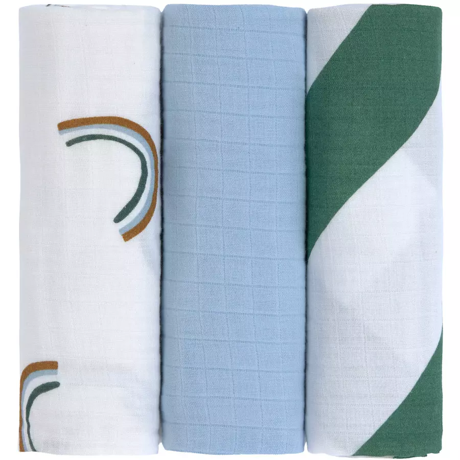 LÄSSIG Mulltücher L 3er Pack Happy Rascals blau 85 x 85 cm