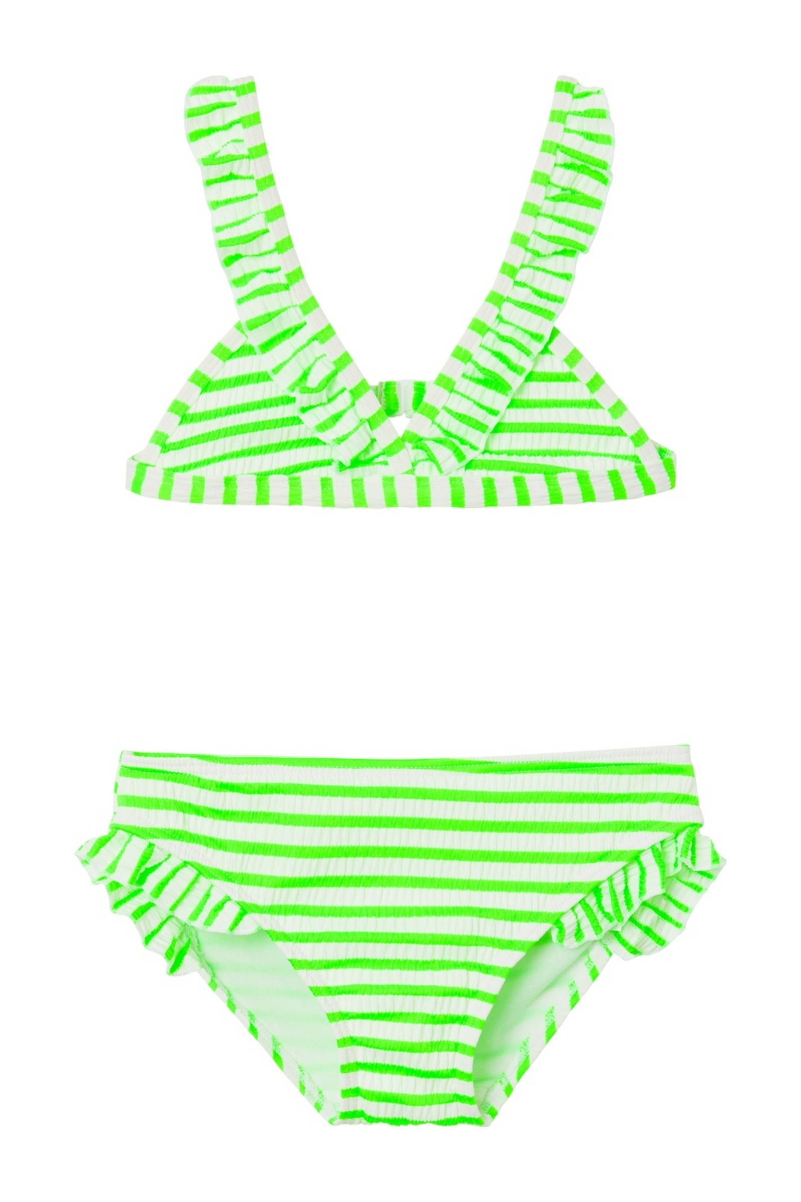 NAME IT triangel bikini met ruches NKFZALEY neon groen/wit