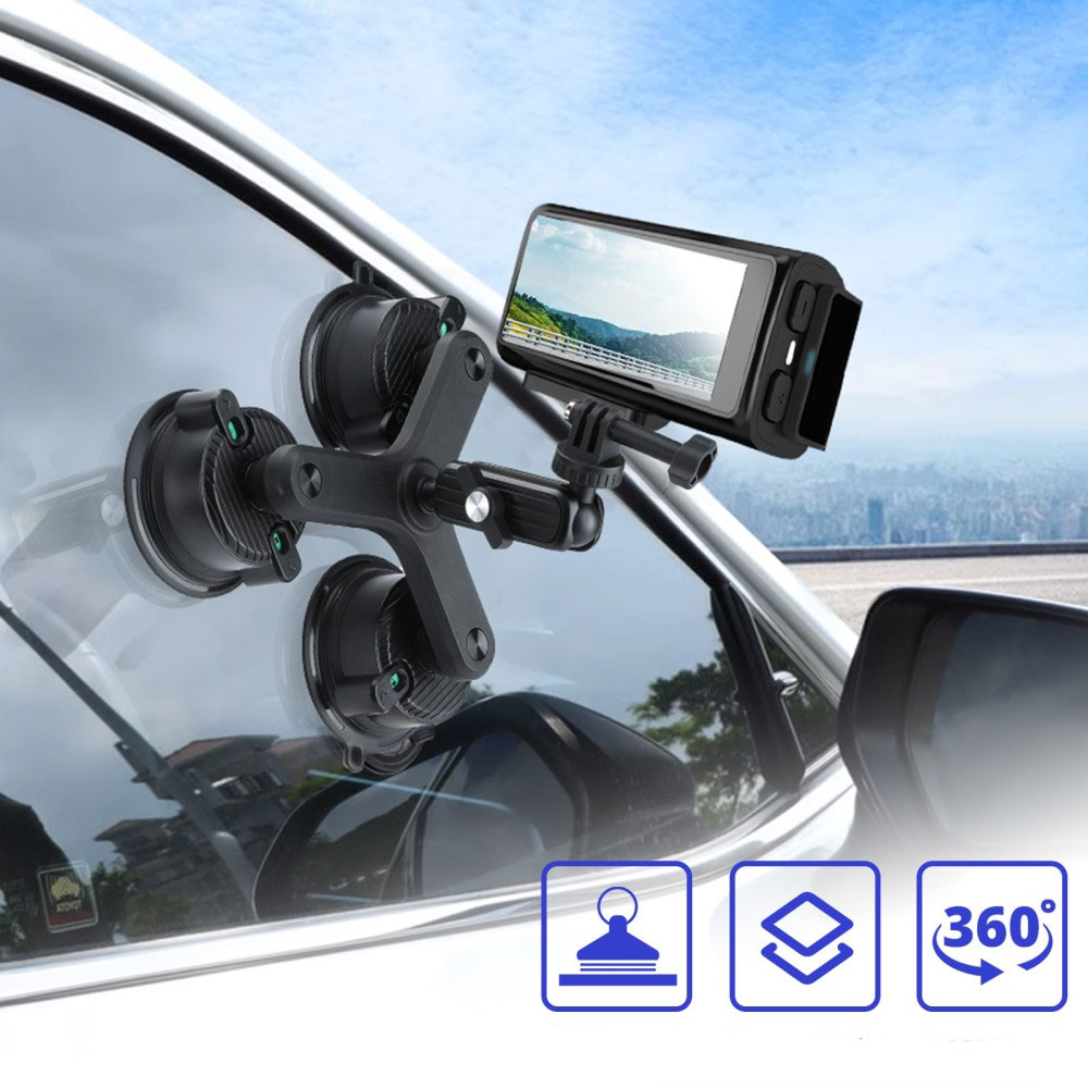 (32cm) Auto KFZ Kamera Dreifach Saugnapfhalterung   Stativ Adapter für DSLR Kamera / GoPro / Insta360 mit 1/4