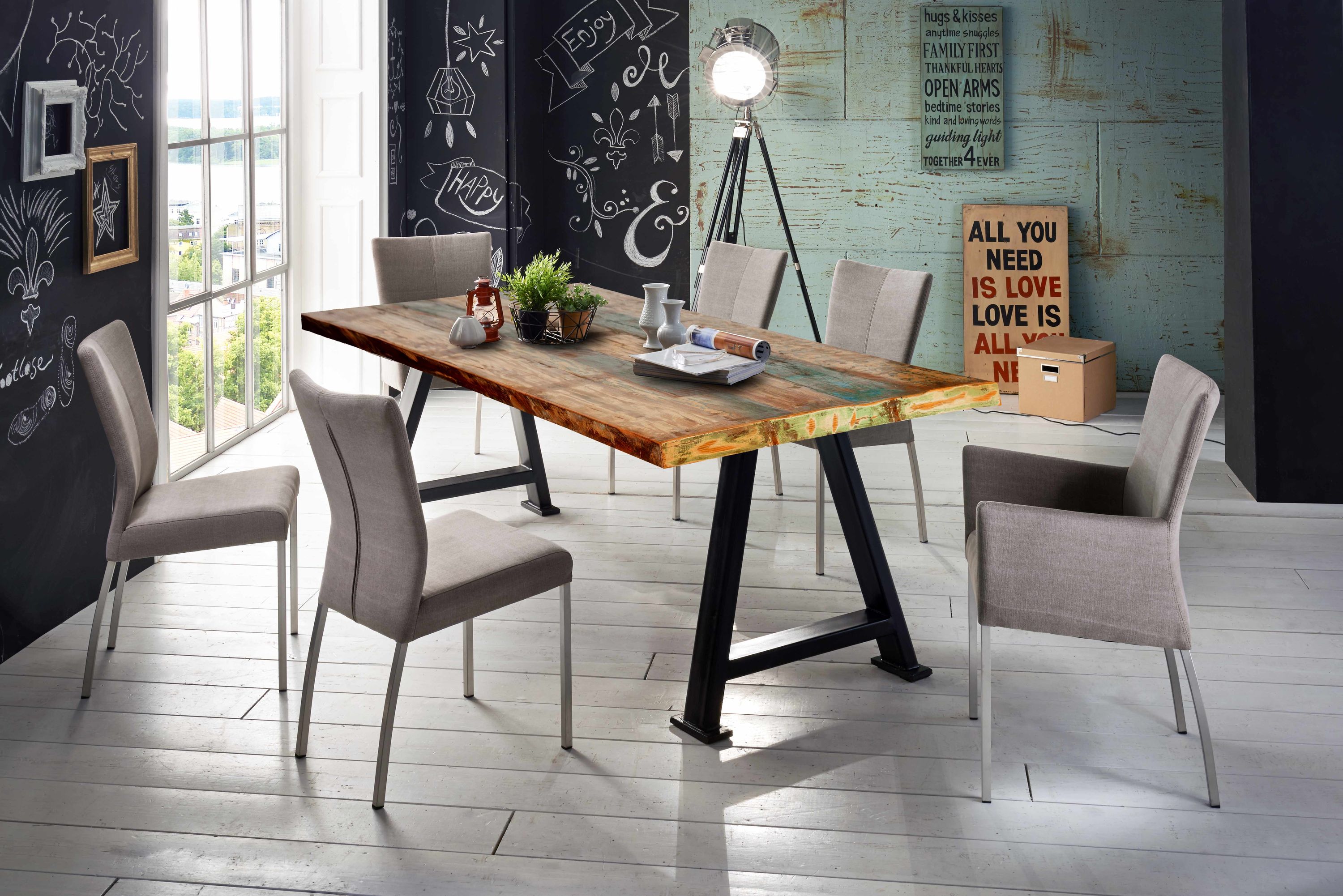 Esstisch 240x100 Altholz bunt Metall Holztisch Speisetisch Küchentisch Tisch