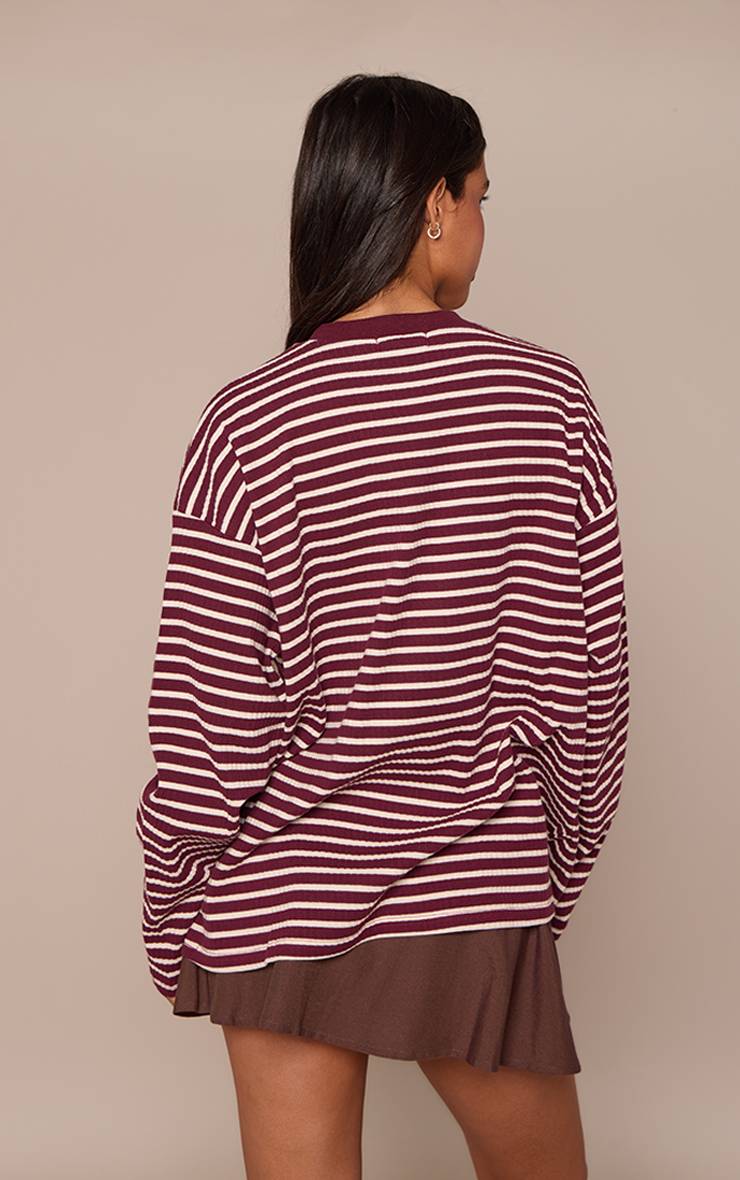 Rouge Foncé T-shirt Oversize À Rayures En Jersey Avec Détail Logo