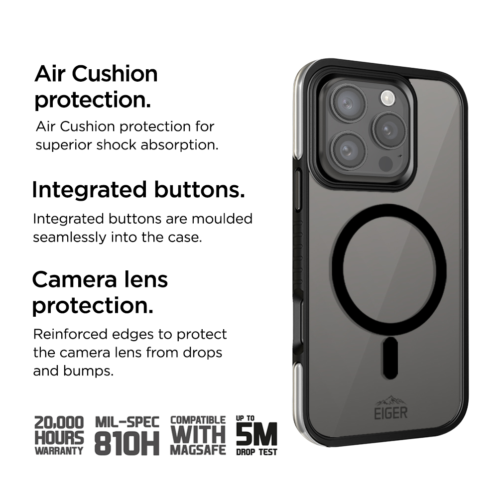 iPhone 16 Pro Max MagSafe Ultra Protection MountainAir Case Schutzhülle mit Air Cushion Fallschutz (EGCA00657) - Schwarz / Transparent
