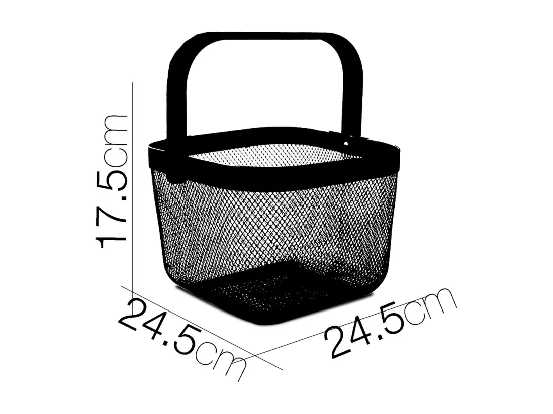 Lot de 3 panier de rangement, corbeille carrée avec anse, panier à mailles métalliques, panier à ustensiles coloris blanc - Longueur 24.5 x Profondeur 24.5 x Hauteur 17.5 cm