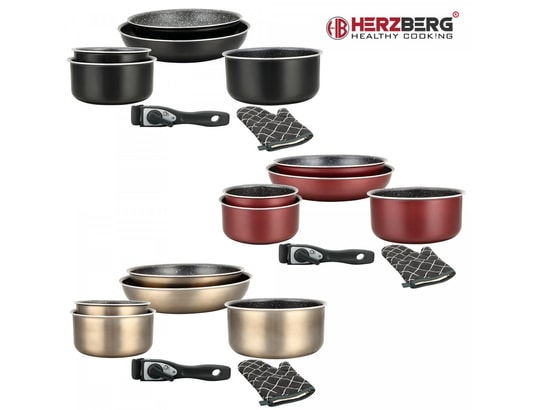 HERZBERG - Ensemble poêles HG-8053: Batterie De Cuisine 7 Pièces Revêtue De Marbre Avec...