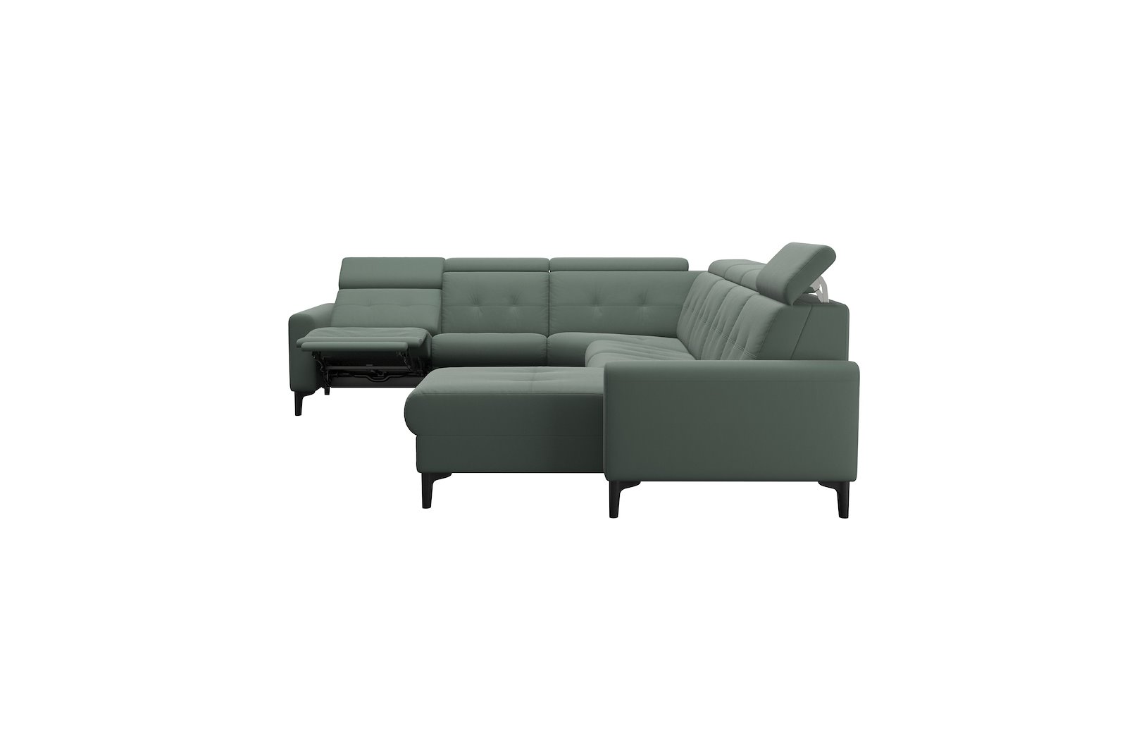 Anna C22 hjørnesofa (PMCMM) med LS (M) Hud Paloma Sage Green med A1 arm og polerte organiske sort alu ben, 14 cm. (Power-Manual-CornerManual-Manual-Manual)