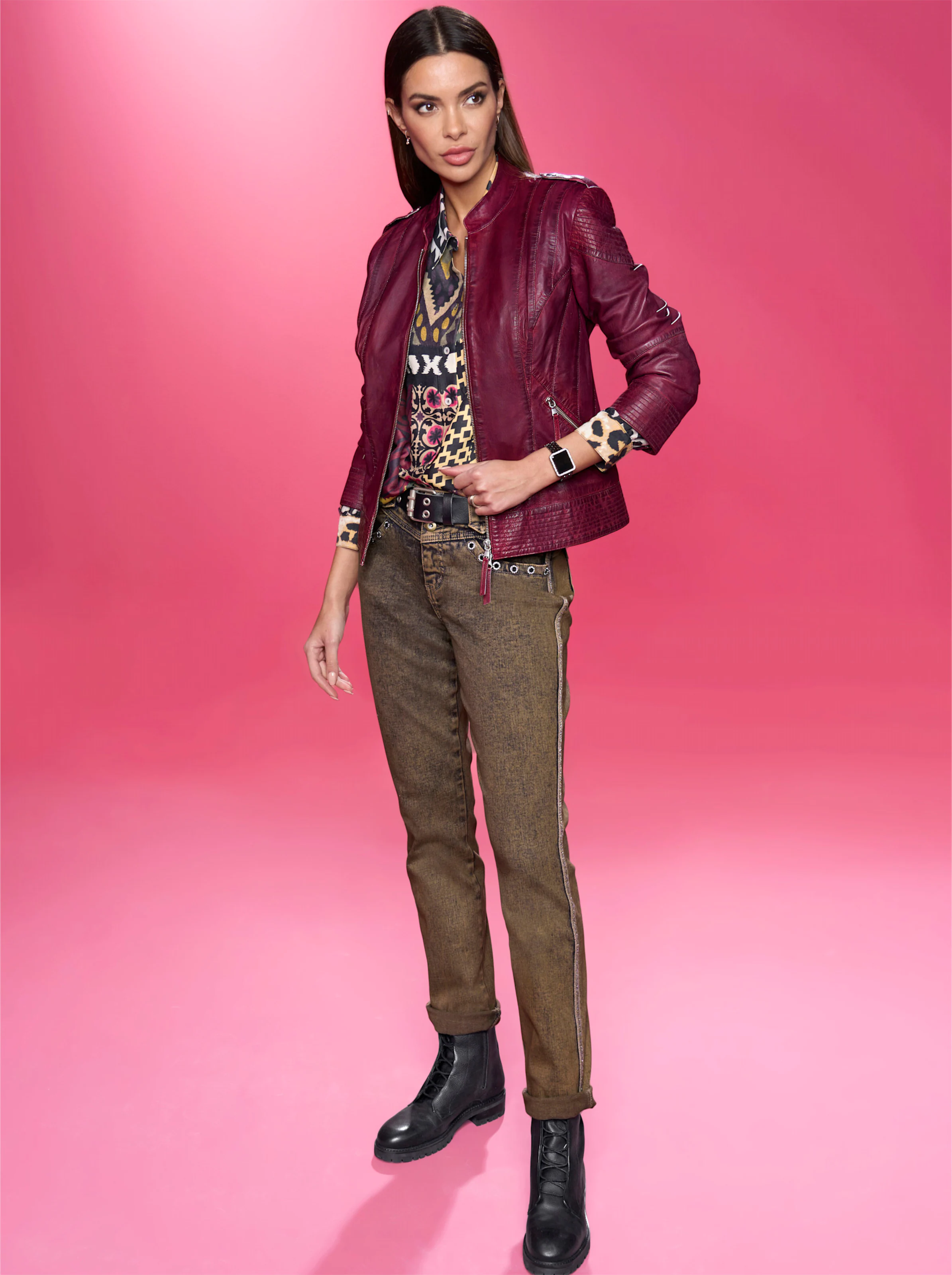 heine Leder-Jacke in bordeaux