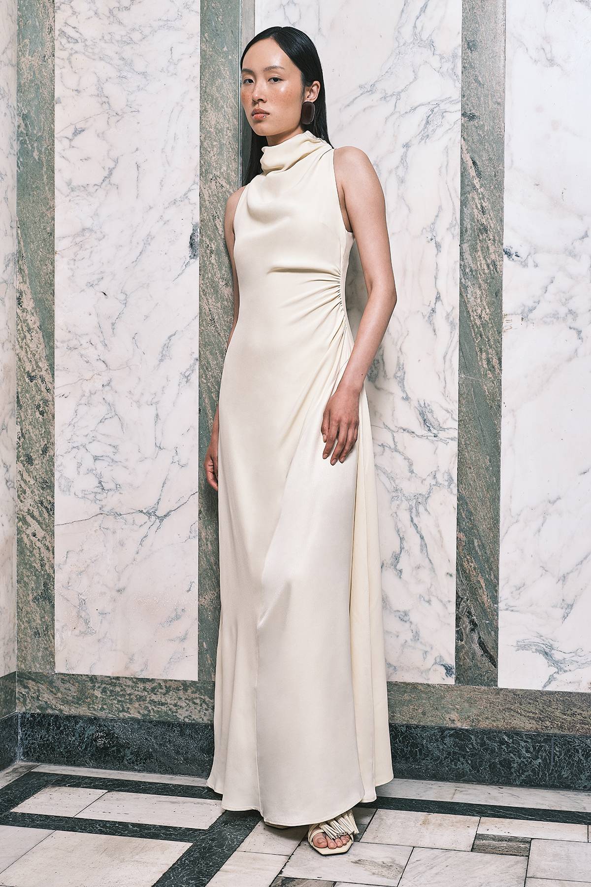 KarenMillen Robe Longue En Viscose Satinée À Encolure Drapée Cowl