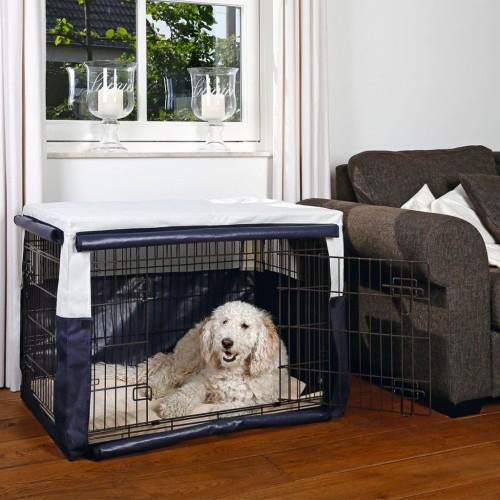 Capa azul para caixa de transporte de cães