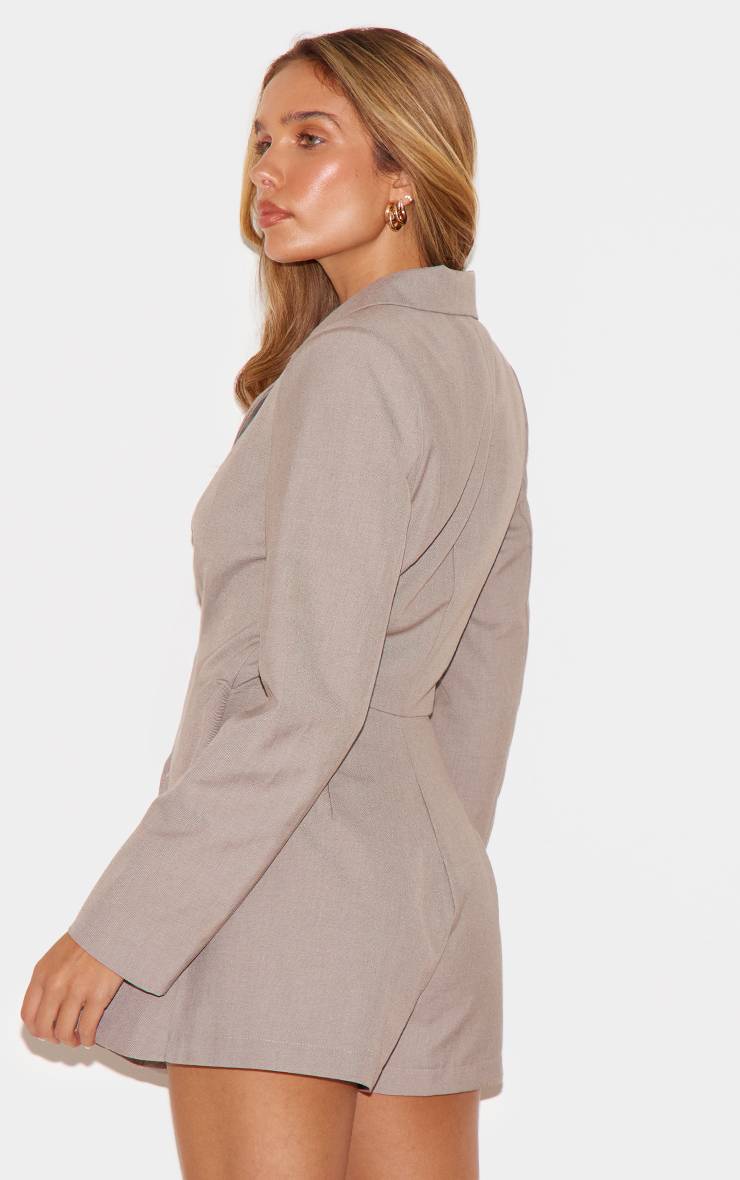 Taupe Combi-short Tissée Ajustée À Taille Cintrée Et Manches Longues