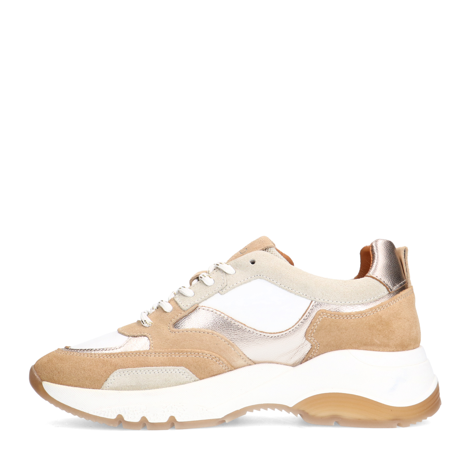 Beige leren sneakers met witte details