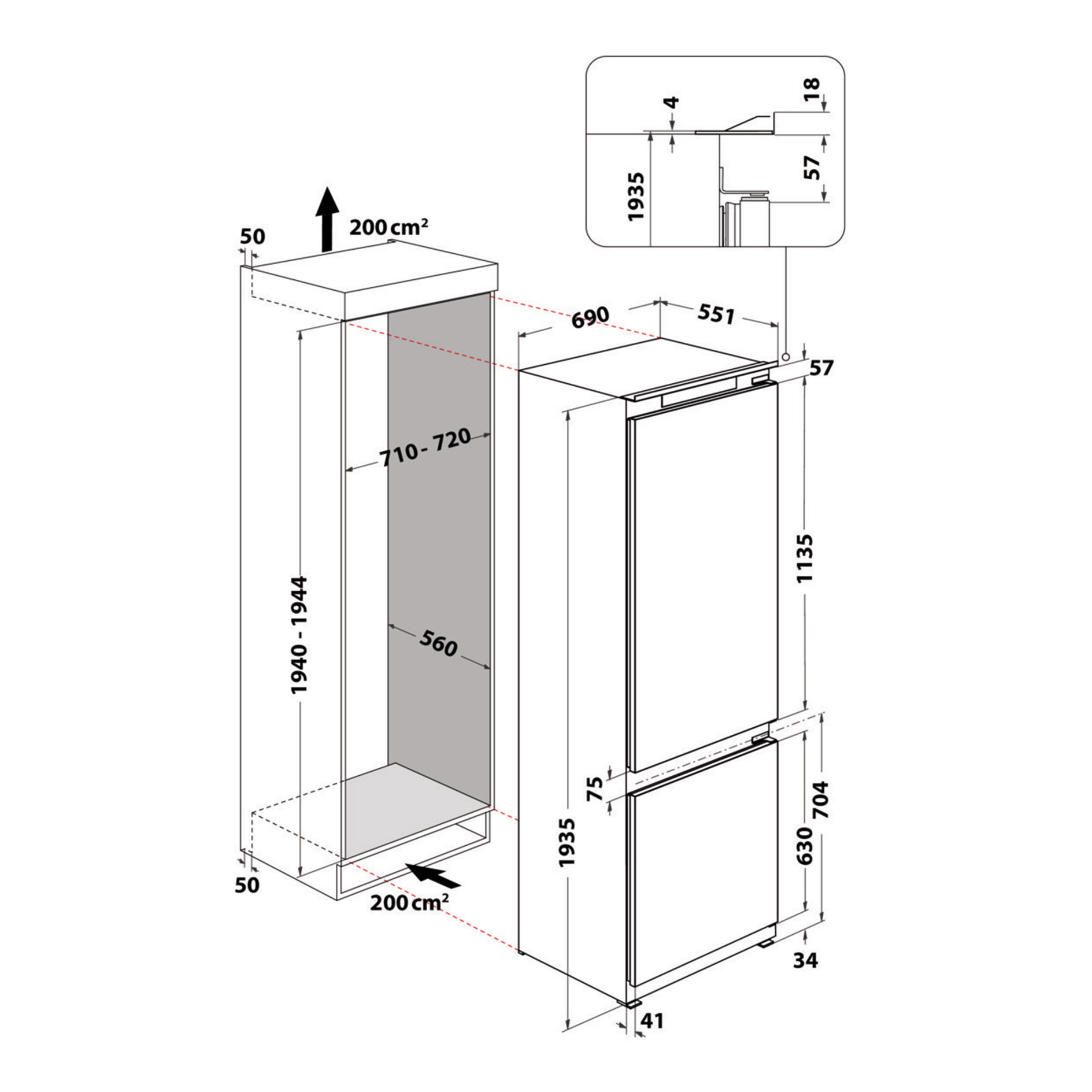 BAUKNECHT Einbau-Kühl-Gefrierkombination BNF70 400 - D