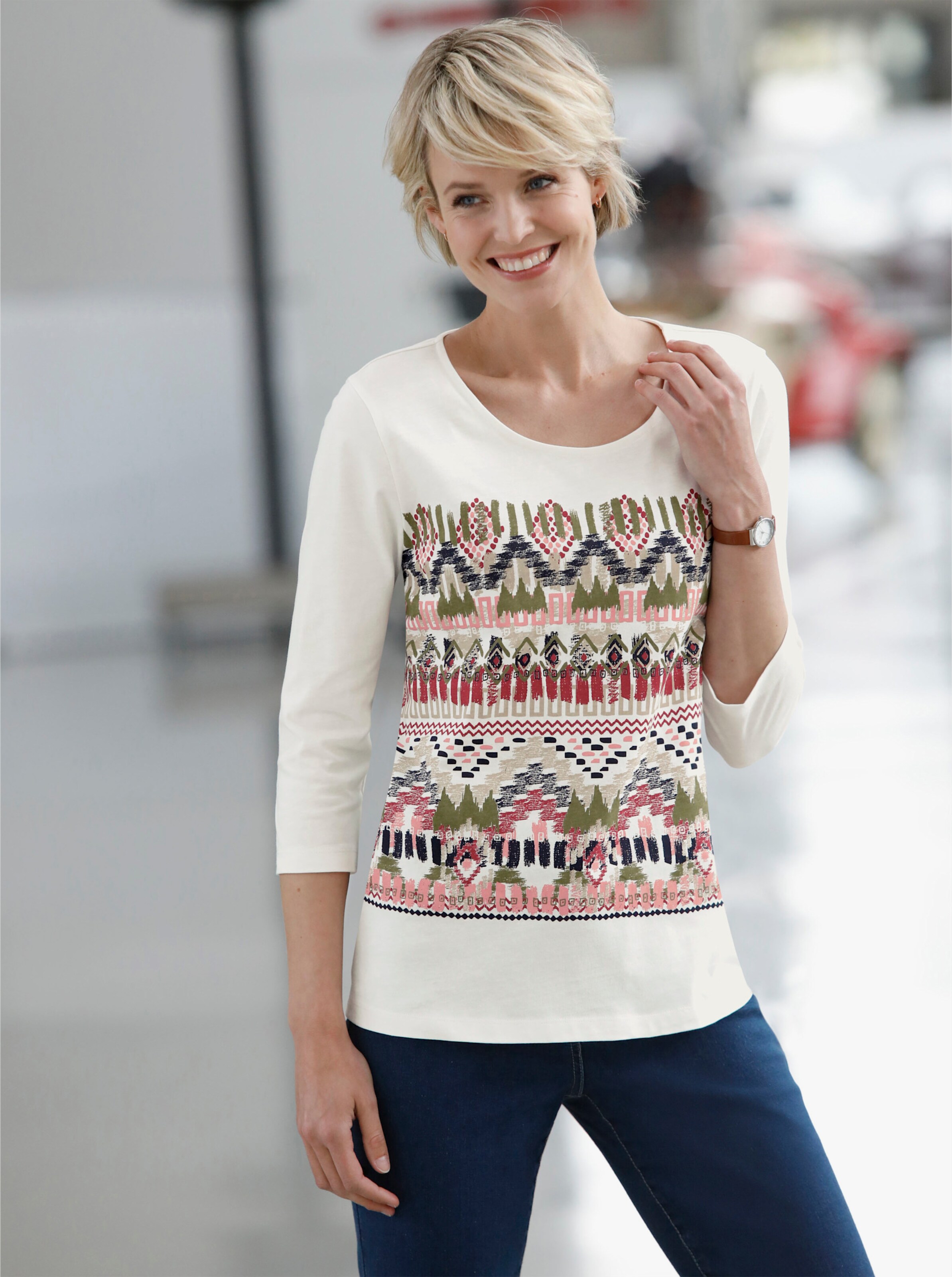 34-Arm-Shirt mit Ethno-Druck