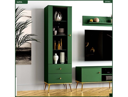 OTITEC - Armoire vitrine - h.190 x l.55 x p.40 cm - sapin
