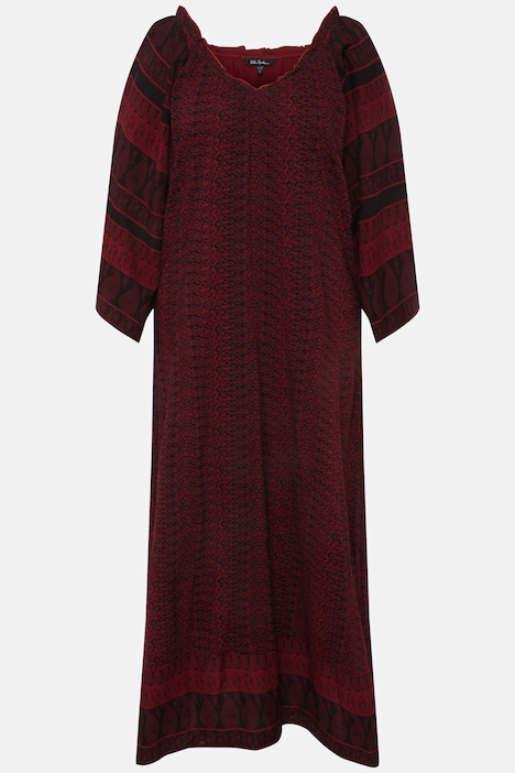 Kleid, Bordüren, A-Linie, V-Ausschnitt, 3/4-Arm