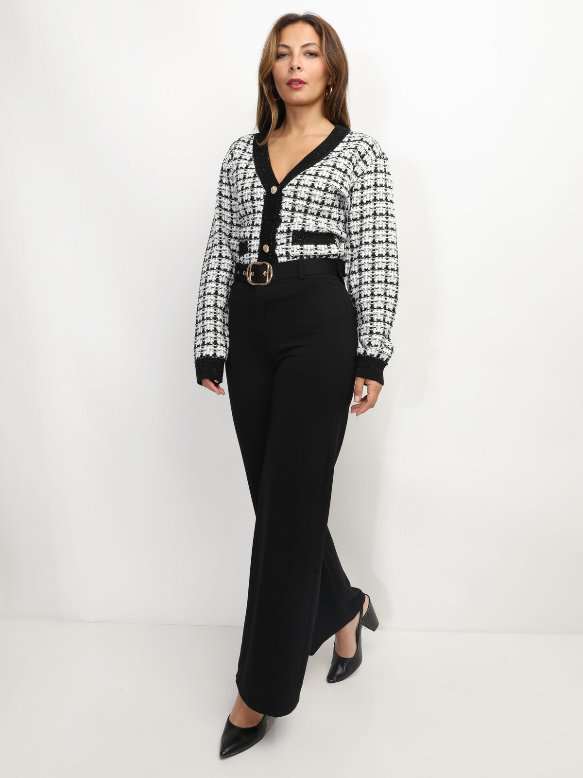 Pantalon évasé avec ceinture- Noir