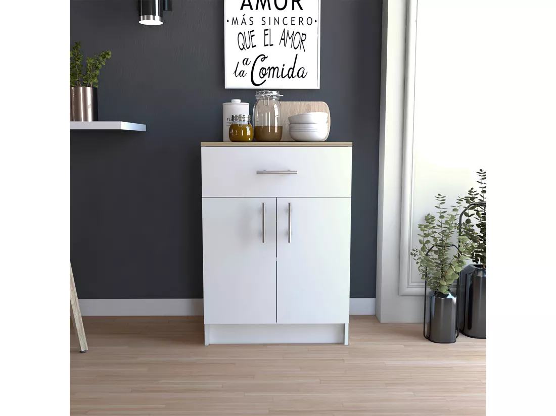 Armoire garde-manger en mélamine, avec tiroir sur rail métallique, 85.09 cm X 59.94 cm X 40.38 cm, Multicolore
