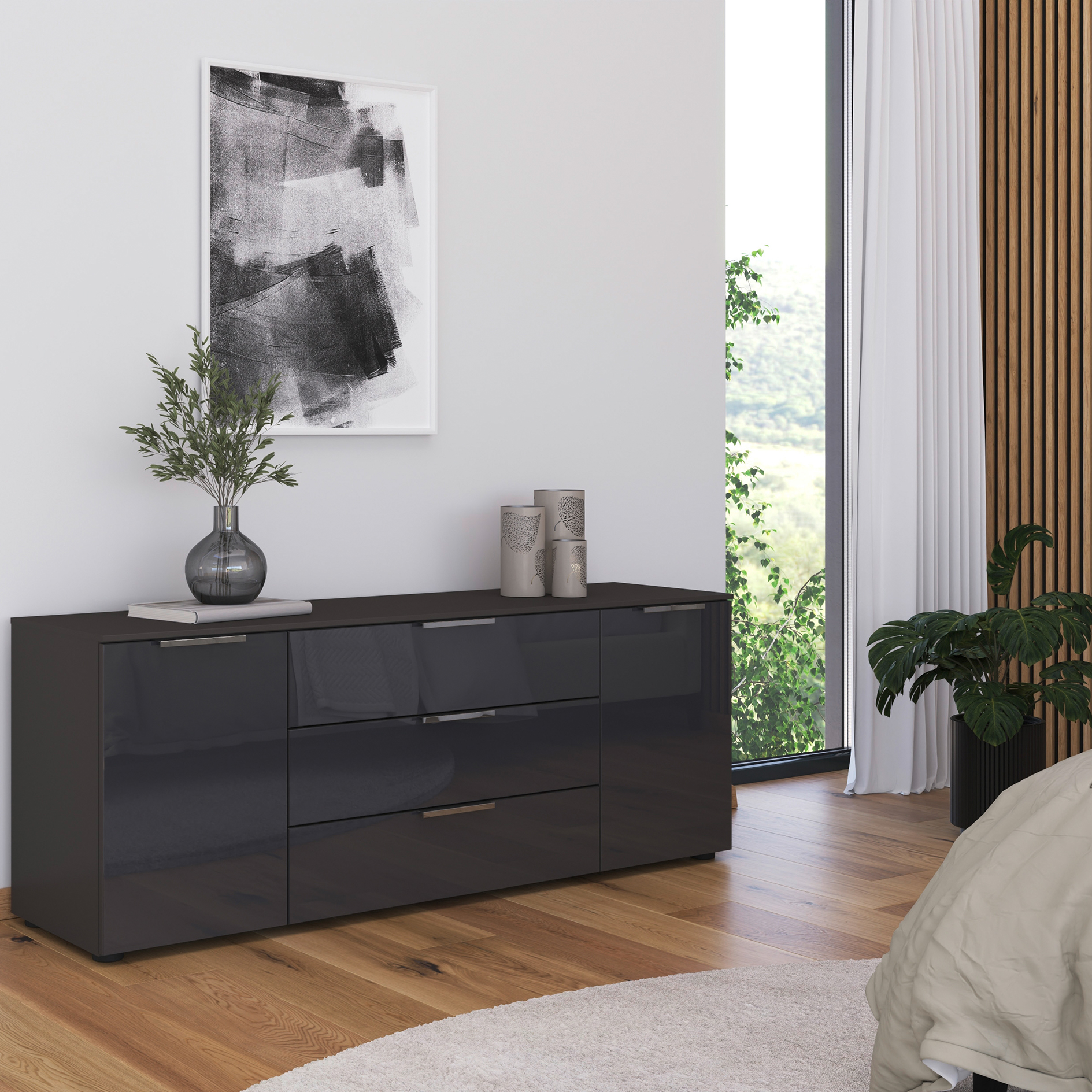 Lowboard - graphit-Basalt - Glasfront - 160 cm