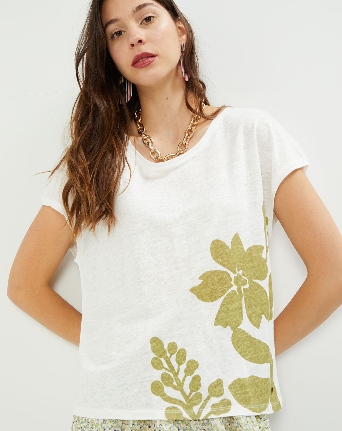 Harris Wilson T-Shirt 100% Lin Quatia imprimé écru/doré