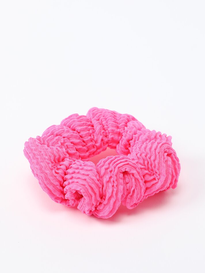 Conjunto de biquíni texturizado e scrunchie - Fúcsia fluorescente