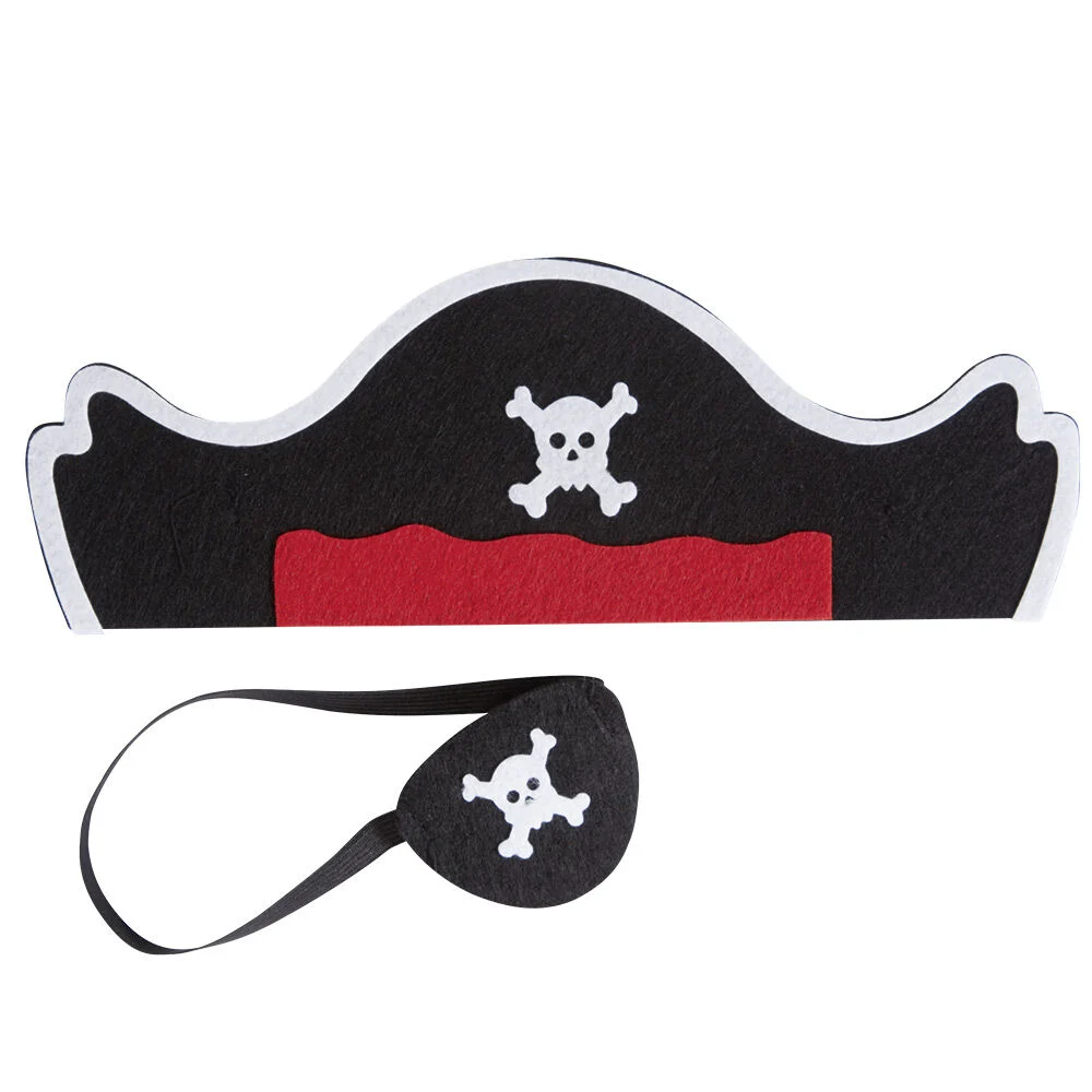 Chapeau de pirate et cache-oeil motif tête de mort noir rouge blanc