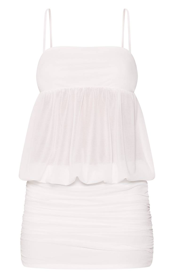 Blanc Robe Mini Ajustée À Bretelles En Mesh Burnout À Bulles Petite