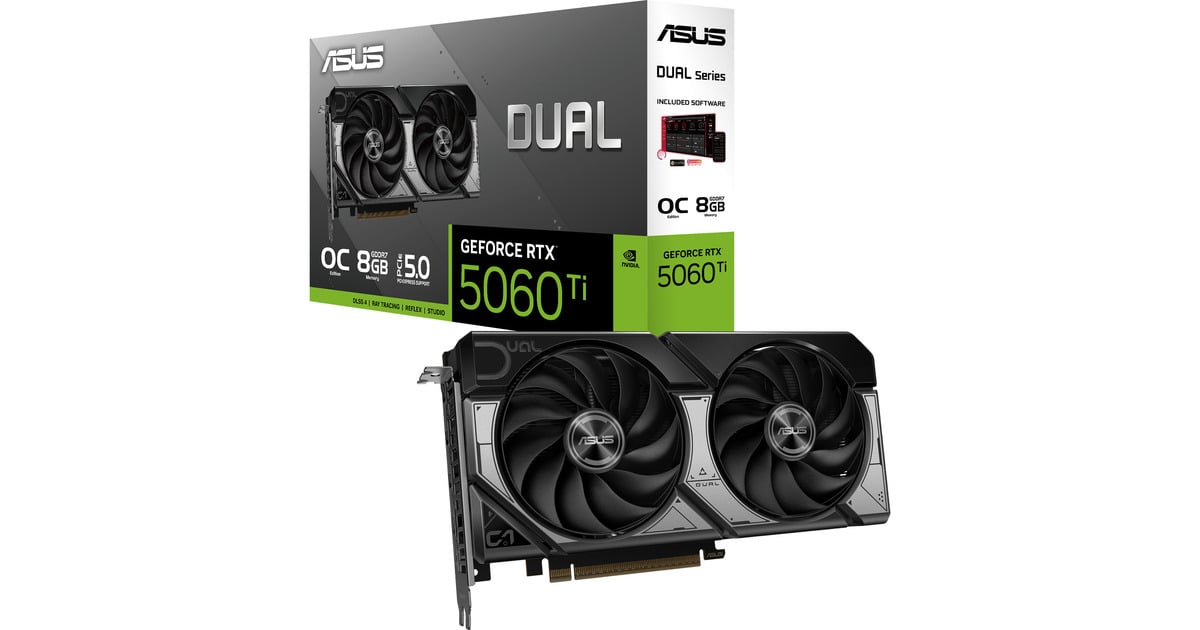 ASUSDUAL GeForce RTX 5060 Ti OC 8G grafische kaart  (Zwart, 3x DisplayPort, 1x HDMI)