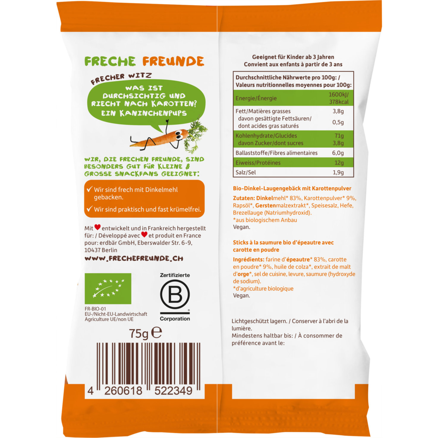 Freche Freunde Bio Laugensticks Karotte 36+ Monate