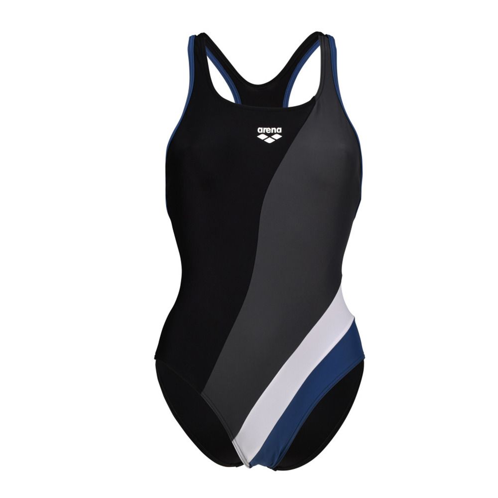 Arena WAVES PROFILE SWIM PRO - Maillot de bain 1 pièce Femme black/asphalt/grey blue/wh