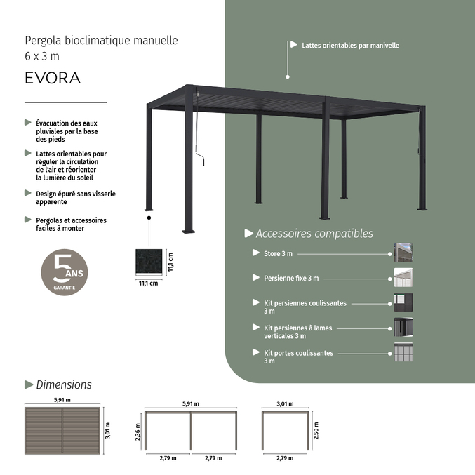 Pergola bioclimatique autoportante EVORA Graphite