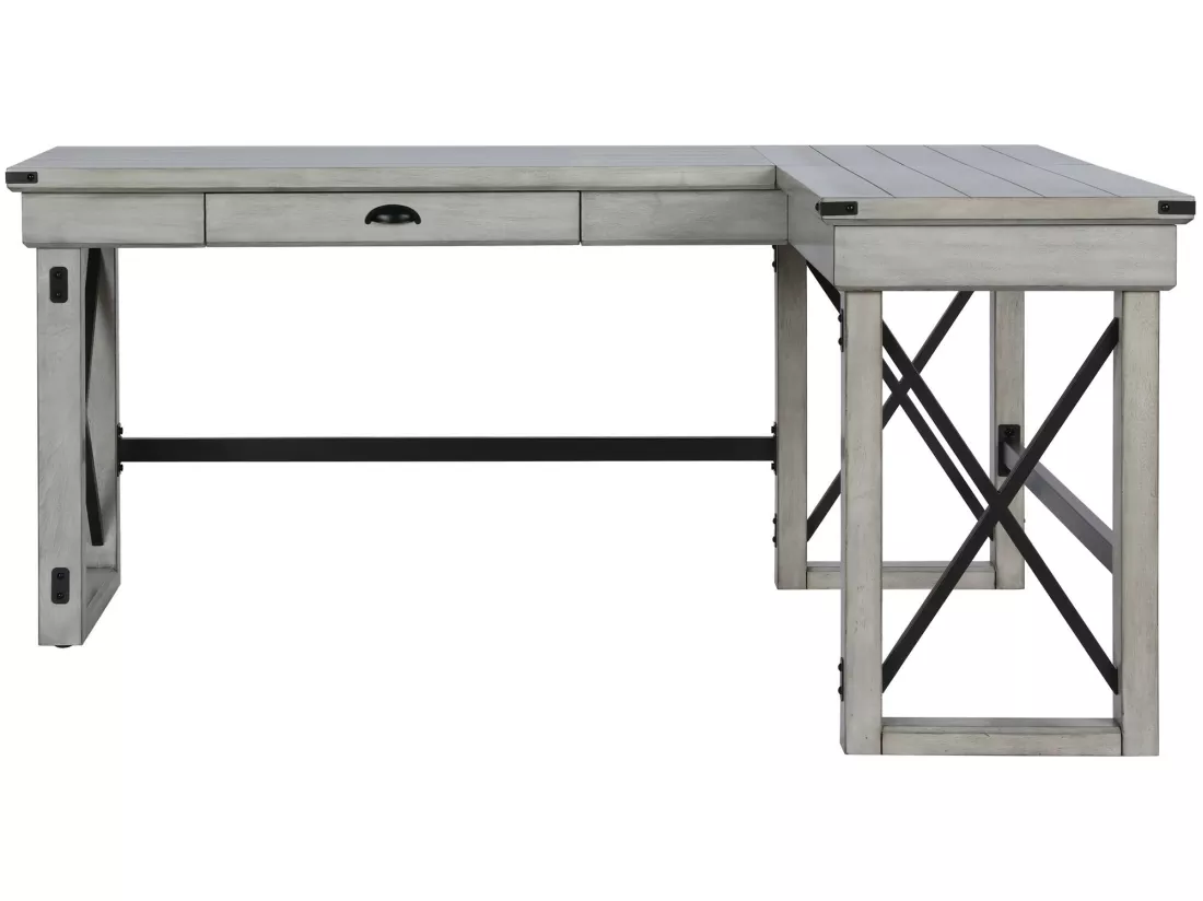 Bureau forme L avec plateau relevable en MDF blanc rustique