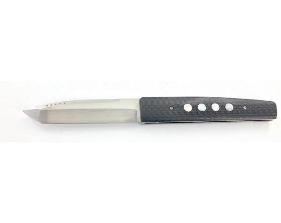 Eric Depeyre - Le Petit Hublot - Onglet perlé - Platine titane - Fibre de Carbone insert nacre Couteau de Poche par Eric Depeyre