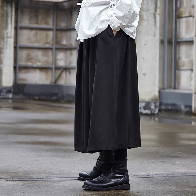 JUN.LEE - Elastische taille, effen cropped, wijde pijpen