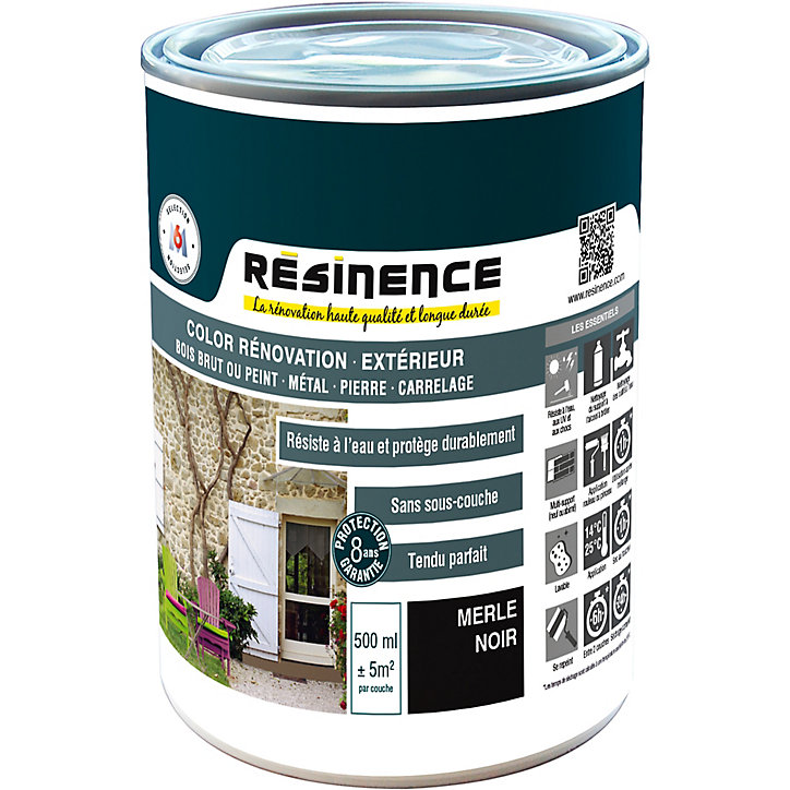 Résine de rénovation extérieur multi-support merle noir satin Résine extérieur nce 0,5L