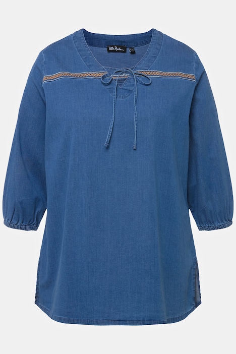 Tunika, Jeansoptik, Stickerei, Tunika-Ausschnitt, 3/4-Arm