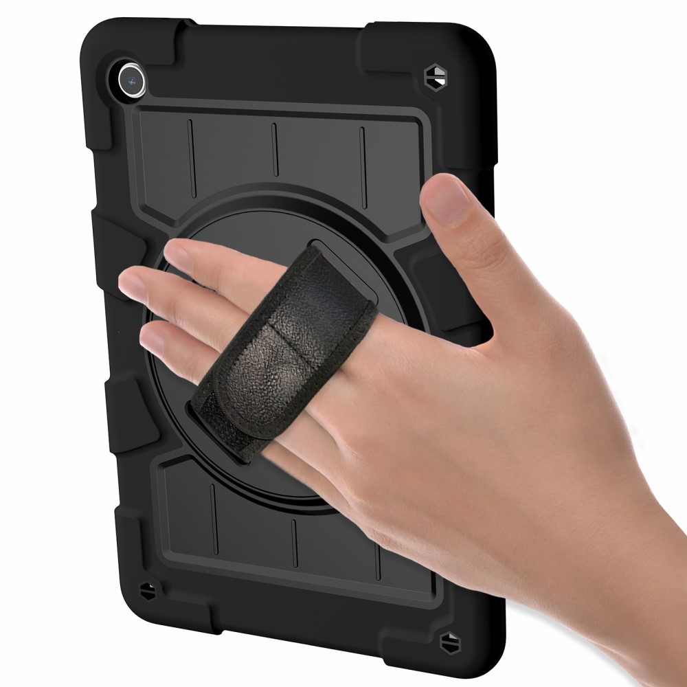 Samsung Galaxy Tab A9  Plus Hybrid Outdoor Case Hülle Handschlaufe   Schultergurt - Schwarz